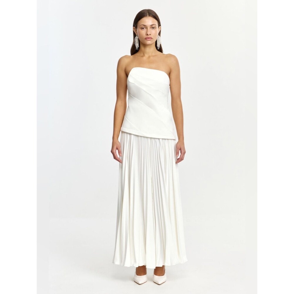 NEW Acler Ivory Strapless Pleated Harden Maxi Bridal Wedding Formal Dress US6